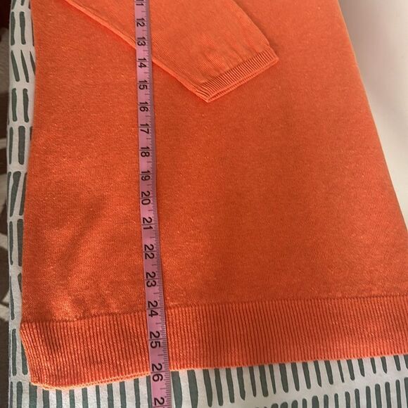 TALBOTS 100% Linen Coral 3/4 Sleeve Knit Casual Sweater Tassel Tie Back Size M - Picture 8 of 9